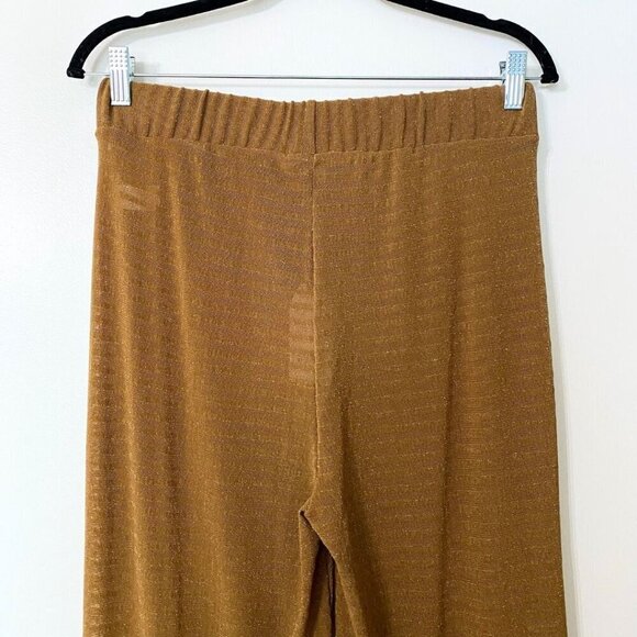 NWT EVERYDAY SUNDAY SHIMMERY GOLD SHEER STRIPED WIDE LEG COVER UP TROUSERS PANT - Picture 6 of 11